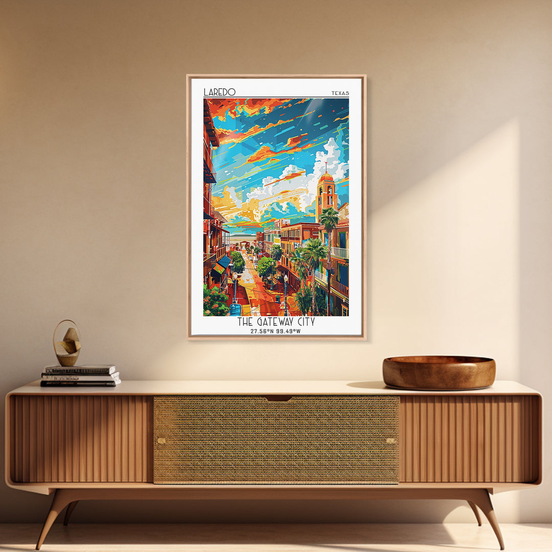 Laredo Travel Poster, Framed Canvas Print, Travel Prints, Landscape Art, Vintage Travel, Travel Print, Vintage City Poster, Wall Art