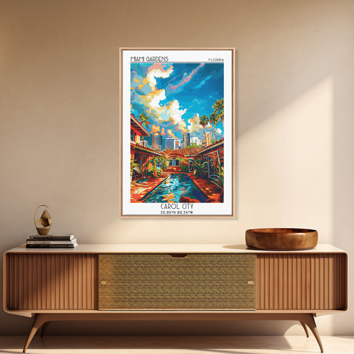 Miami Gardens Travel Poster, Canvas Print, Travel Art Print, Modern Wall Decor, Landscape Art, Wanderlust Gift, Living Room Wall Art
