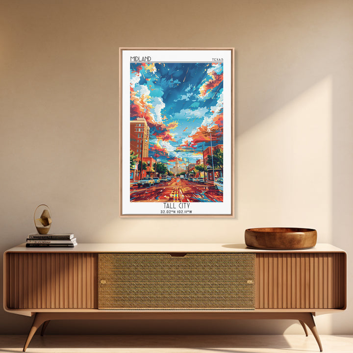 Midland Travel Poster, Framed Canvas Print, Retro Travel Poster, City Wall Art, Vintage Poster, Fine Art Print, Vintage Travel Print
