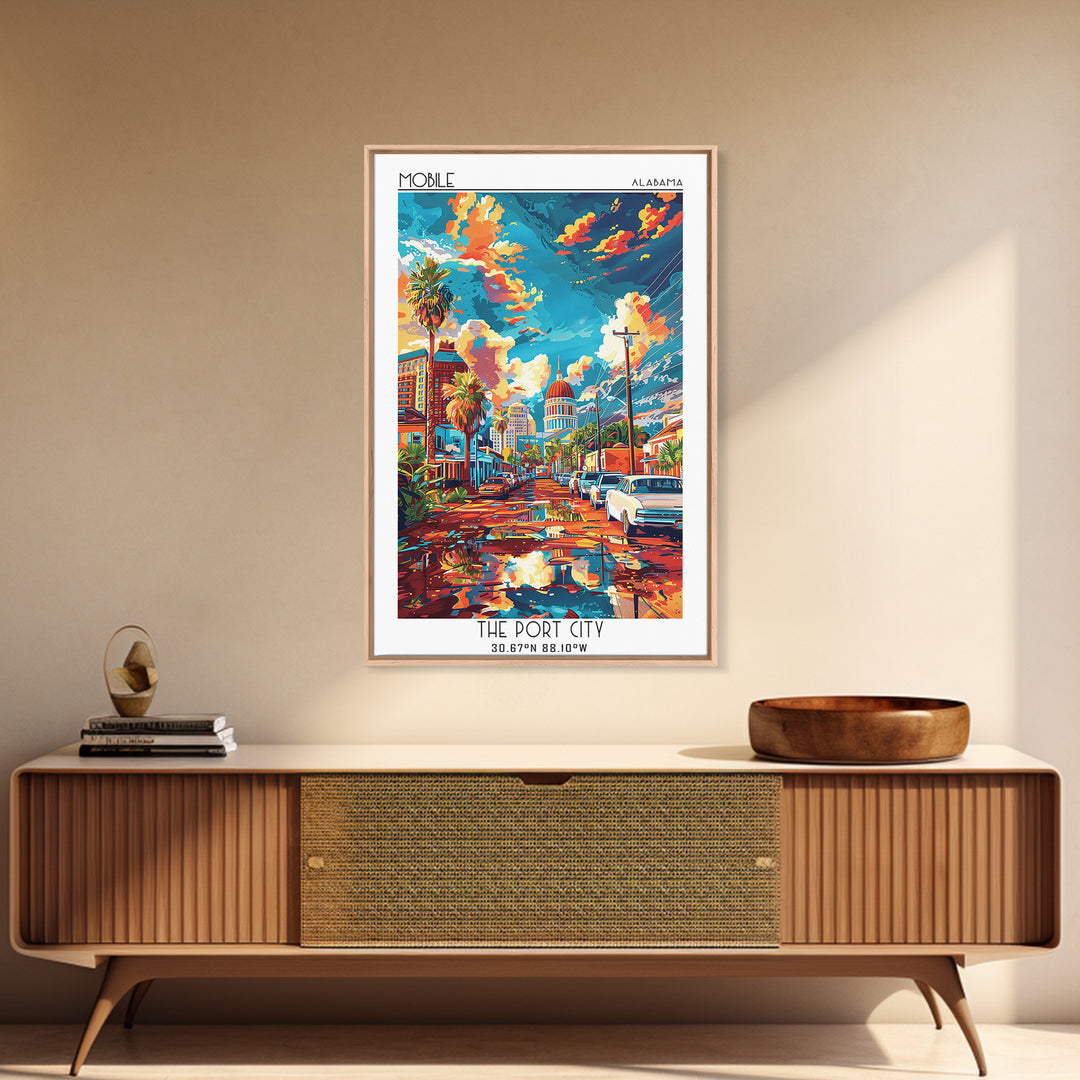 Mobile Travel Poster, Framed Canvas Print, Travel Wall Decor, Minimalist Poster, Poster Art, Retro Travel Poster, Retro Travel Print