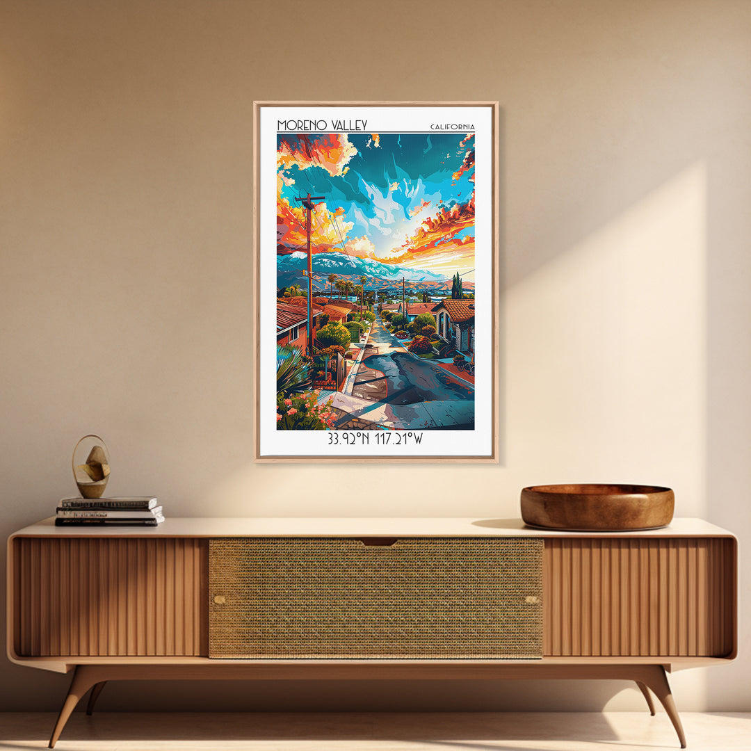 Moreno Valley Travel Poster, Framed Canvas Print, Poster Print, Travel Wall Art, Travel Posters, Mid Century Wall Art, City Wall Art