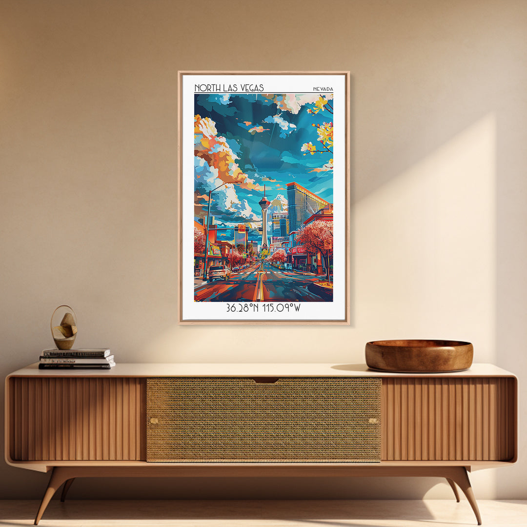North Las Vegas Travel Poster, Framed Canvas Print, Retro Travel Poster, City Wall Art, Landscape Art, Poster Print, Travel Wall Art