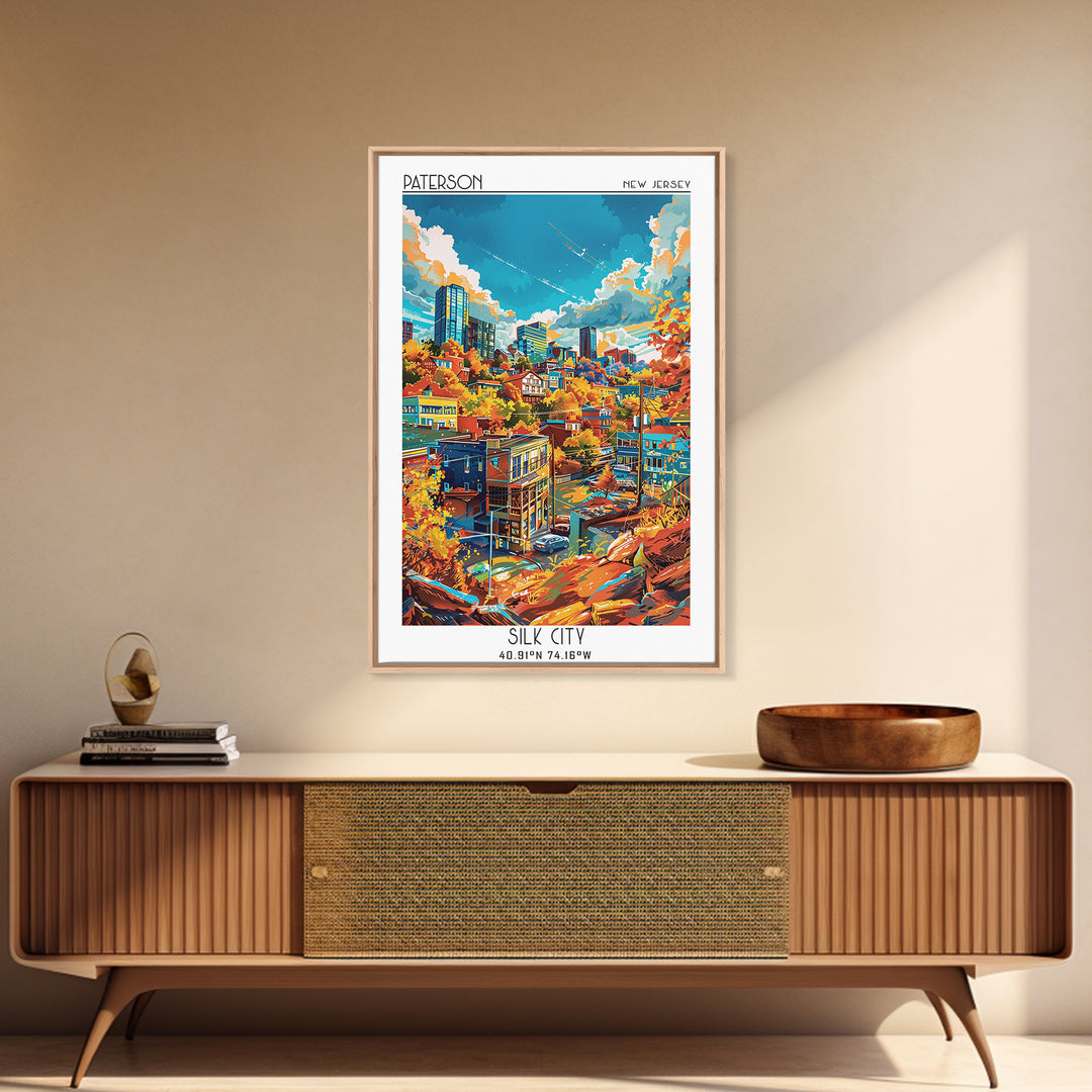 Paterson Travel Poster, Framed Canvas Print, Travel Prints, Landscape Art, City Art Print, Living Room Wall Art, Retro Travel Poster