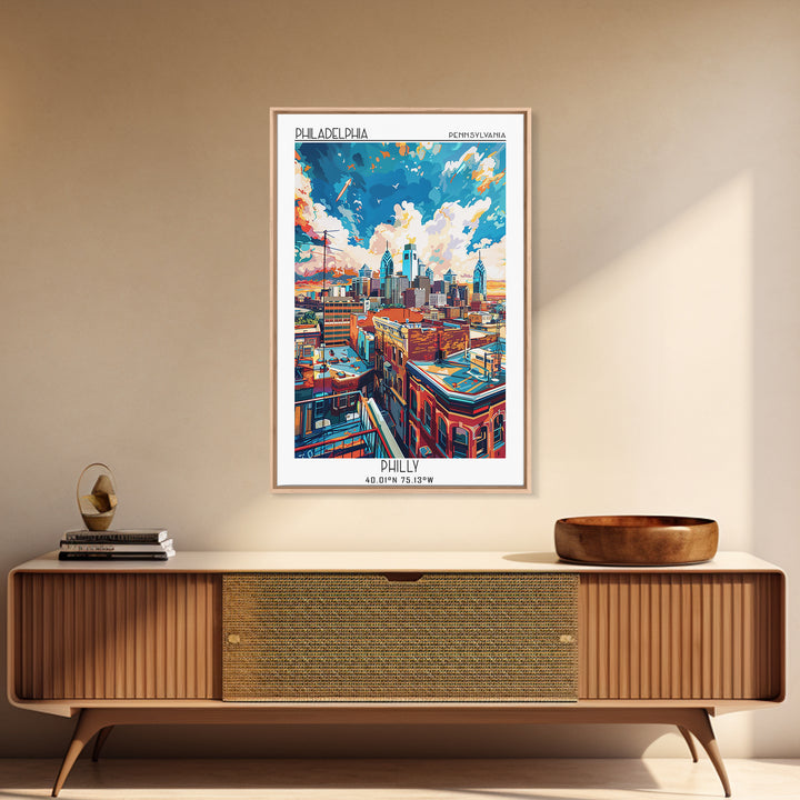 Philadelphia Travel Poster, Framed Canvas Print, City Travel Poster, Travel Wall Decor, Travel Prints, City Wall Art, City Art Print