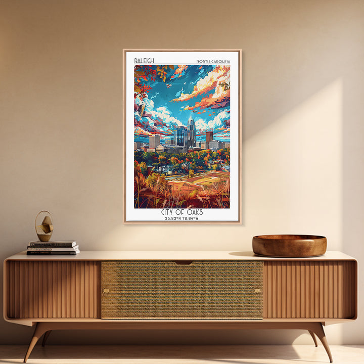 Raleigh Travel Poster, Framed Canvas Print, Travel Prints, Landscape Art, City Travel Poster, Gallery Wall Set, Mid Century Wall Art