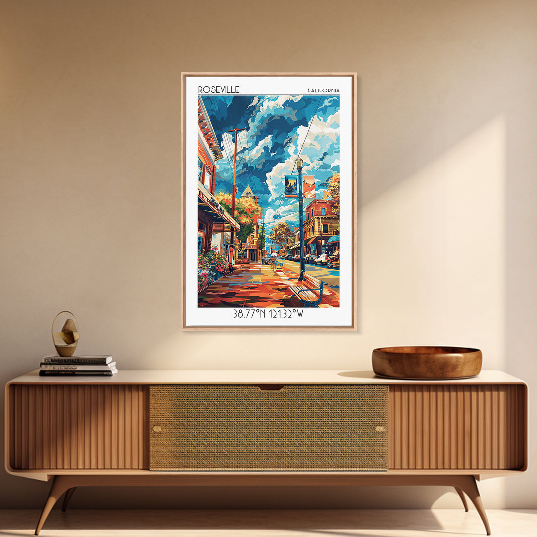 Roseville Travel Poster, Framed Canvas Print, City Travel Poster, Travel Wall Art, Minimalist Poster, Travel Prints, Wanderlust Gift