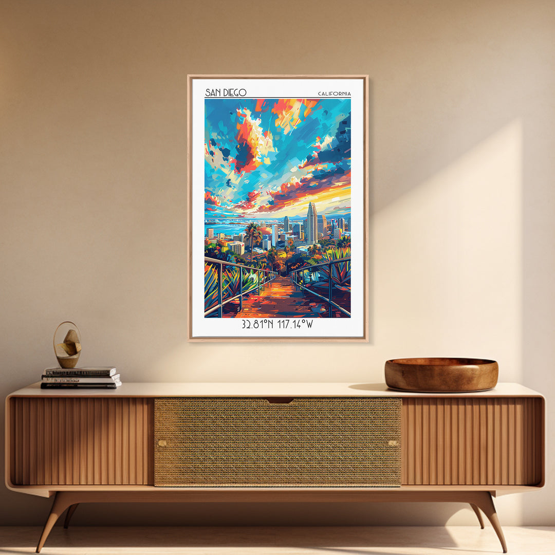 San Diego Travel Poster, Canvas Print, Travel Wall Art, City Wall Art, City Illustration, Art Print, Home Office Decor, Travel Decor