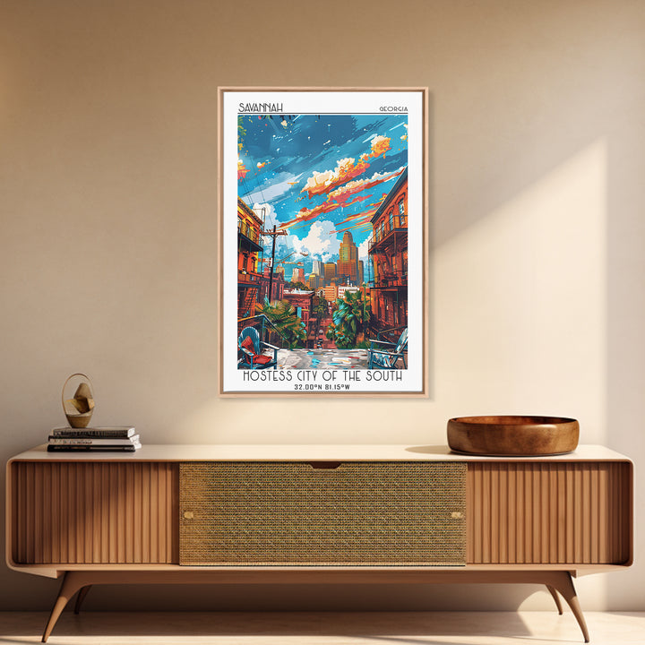 Savannah Travel Poster, Framed Canvas Print, City Art Print, Travel Wall Art, Minimalist Poster, City Wall Art, Mid Century Wall Art