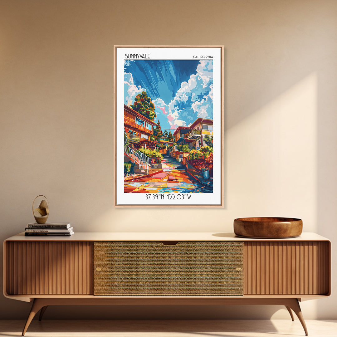 Sunnyvale Travel Poster, Canvas Print, City Art Print, Travel Wall Art, Mid Century Wall Art, Retro Travel Poster, City Illustration