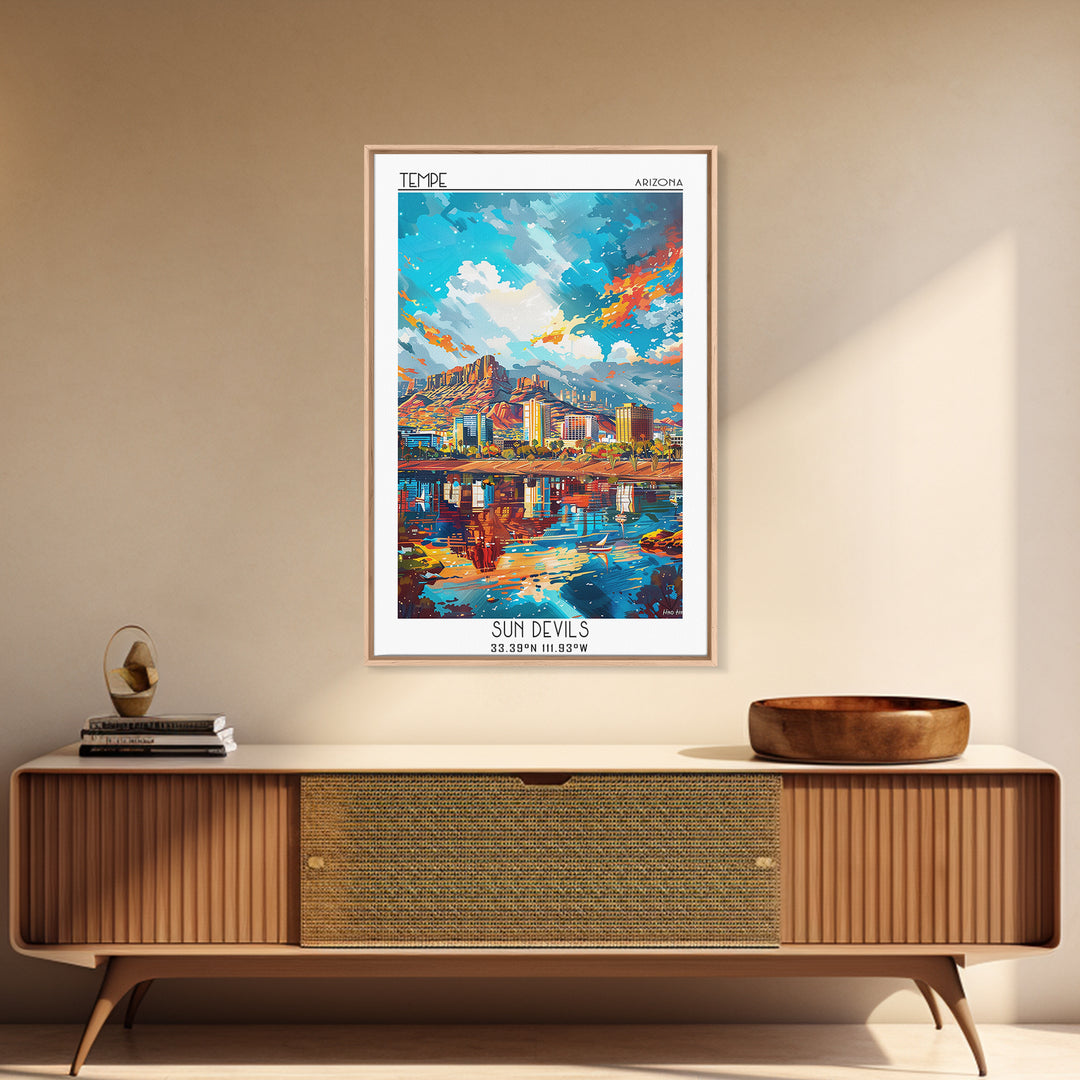 Tempe Travel Poster, Canvas Print, Retro Wall Art, Travel Print, City Illustration, Vintage Poster, Poster Art, Mid Century Wall Art