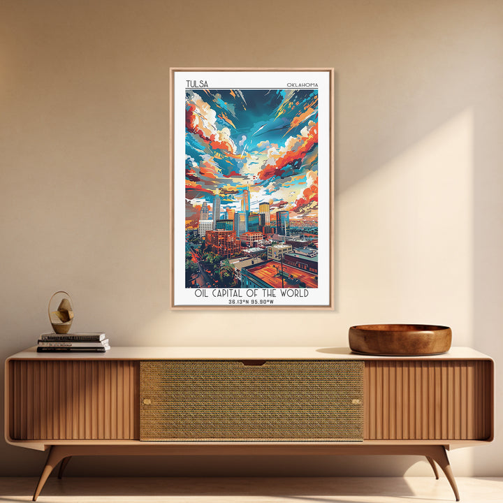 Tulsa Travel Poster, Framed Canvas Print, City Art Print, Travel Wall Art, Living Room Wall Art, Travel Art Print, Colorful Wall Art