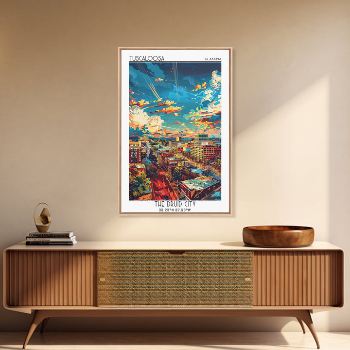 Tuscaloosa Travel Poster, Framed Canvas Print, Travel Wall Art, City Wall Art, Mid Century Wall Art, Home Office Decor, Travel Decor
