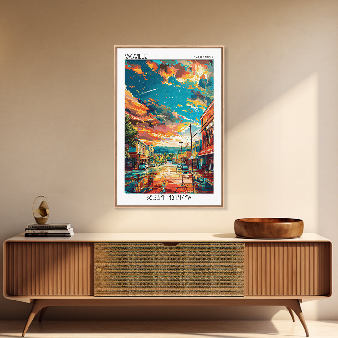 Vacaville Travel Poster, Framed Canvas Print, Retro Travel Poster, City Wall Art, Landscape Art, Travel Art Print, Home Office Decor