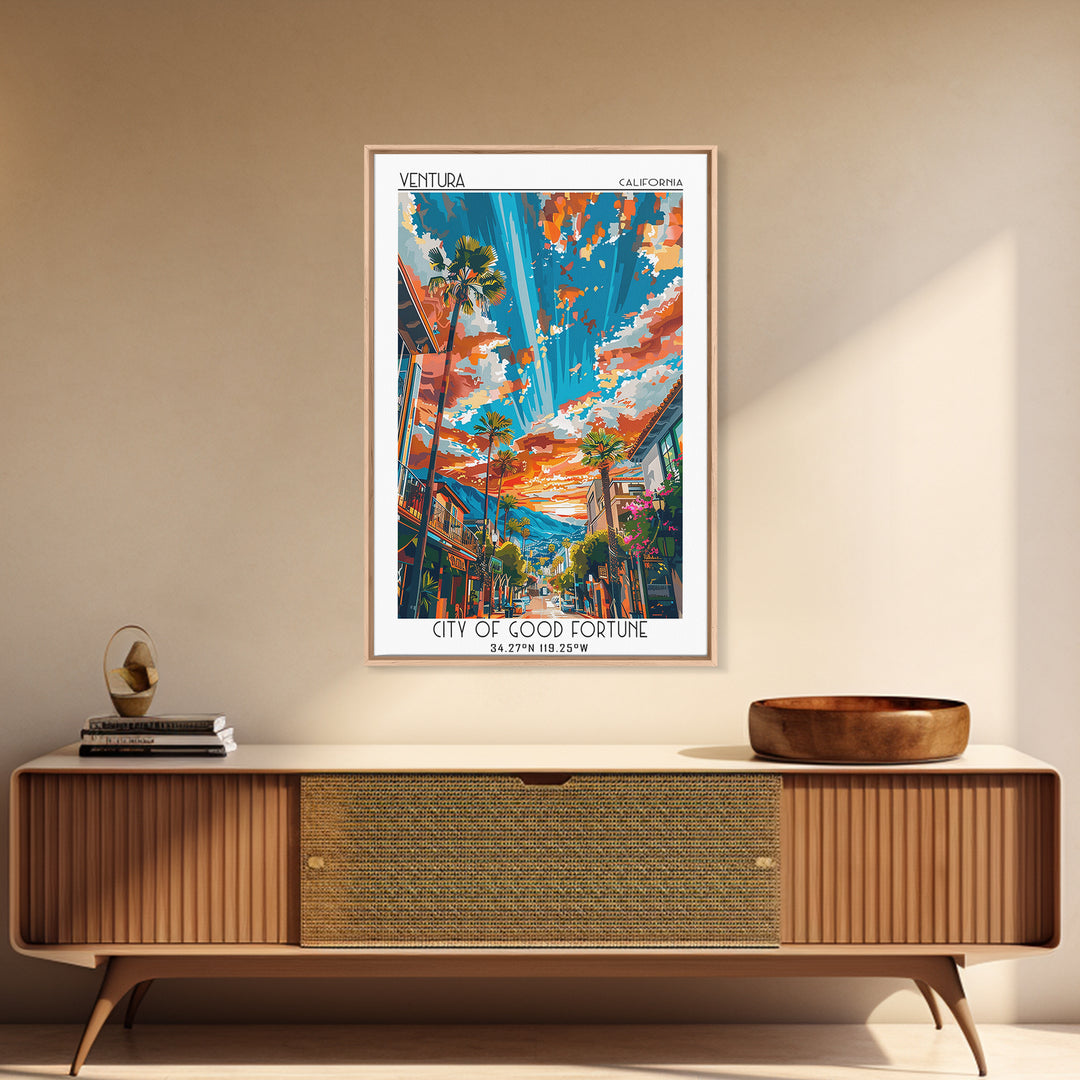 Ventura Travel Poster, Framed Canvas Print, Travel Wall Art, City Wall Art, Vintage Travel Print, Retro Travel Print, City Art Print