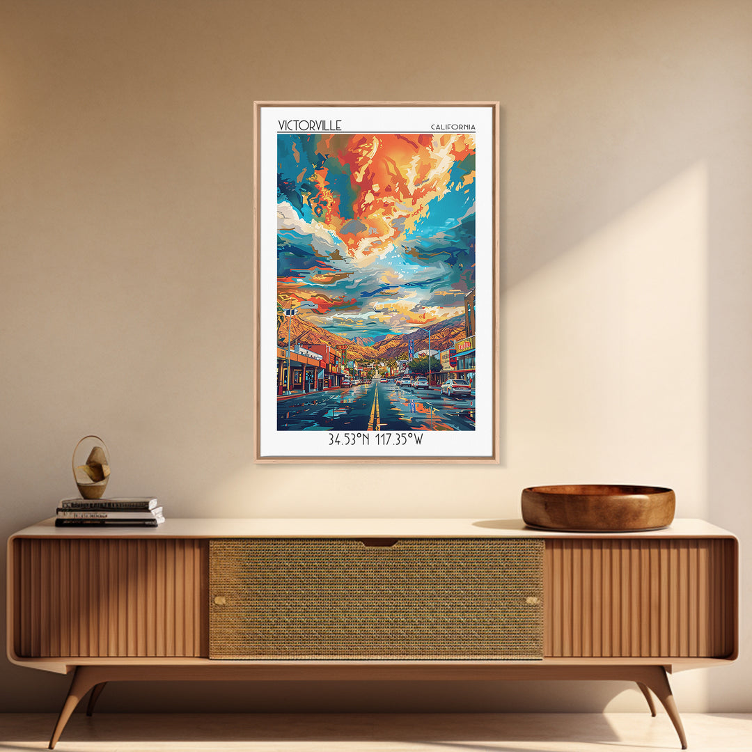 Victorville Travel Poster, Framed Canvas Print, Travel Art Print, Modern Wall Decor, City Wall Art, City Travel Poster, Travel Print
