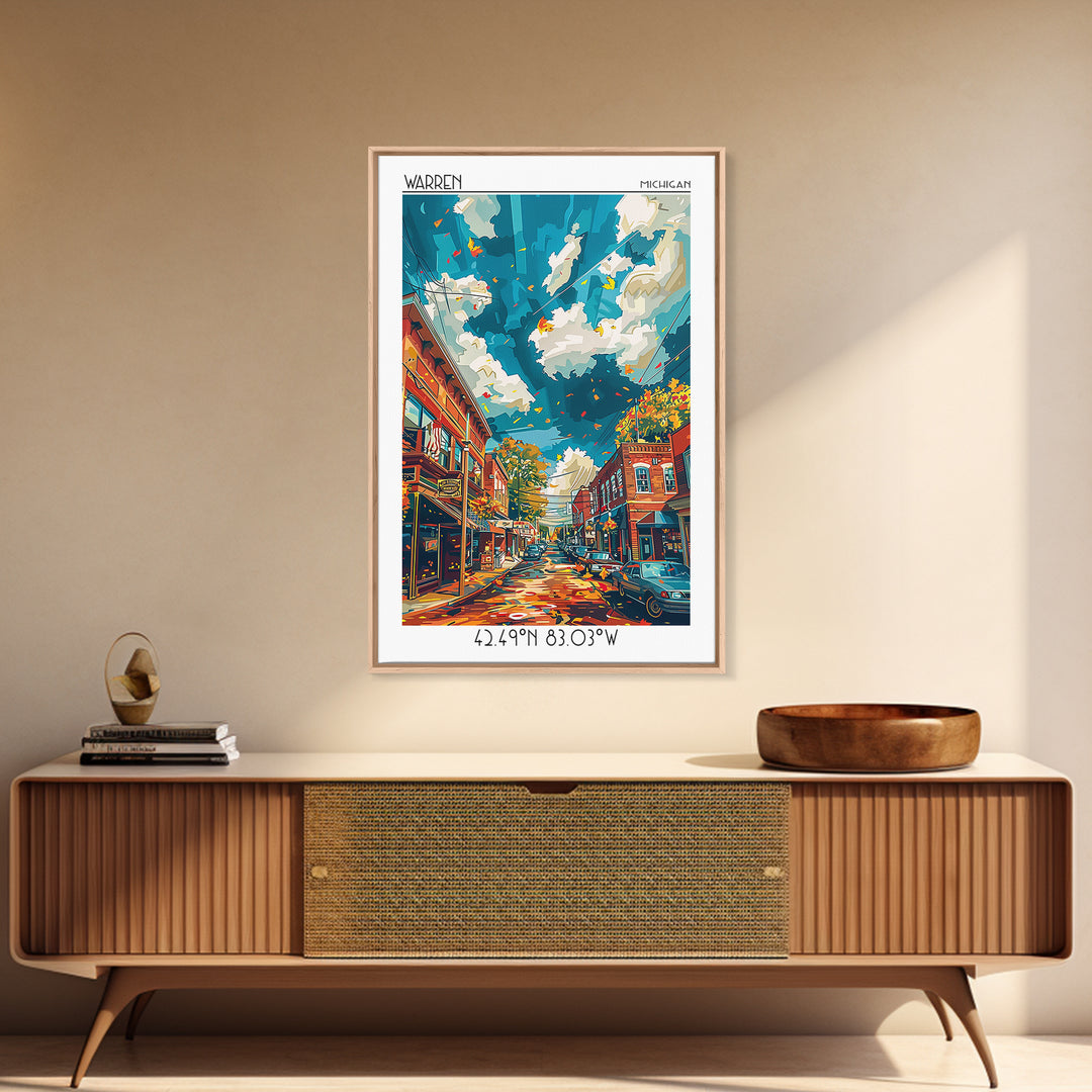 Warren Travel Poster, Framed Canvas Print, Travel Wall Decor, Minimalist Poster, Travel Posters, City Wall Art, Living Room Wall Art
