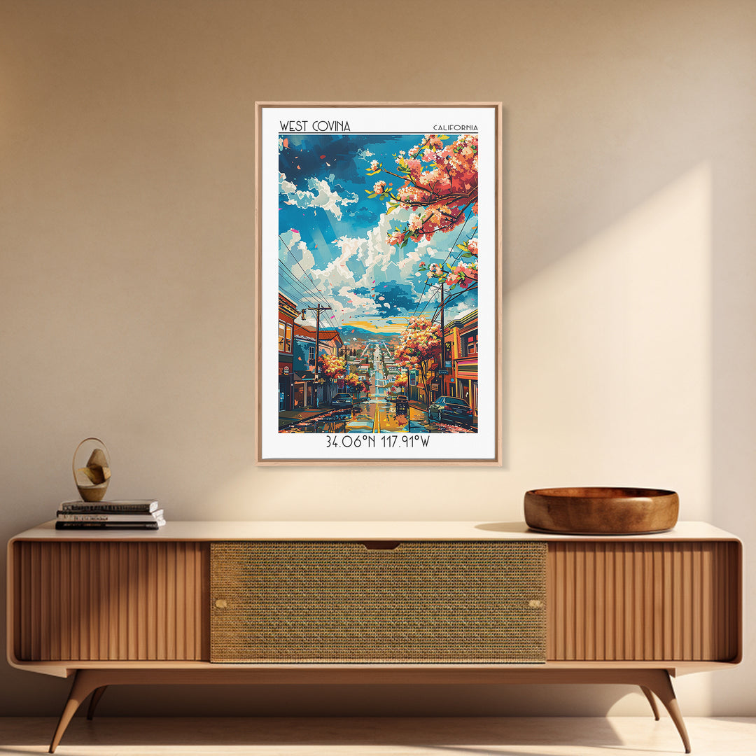 West Covina Travel Poster, Framed Canvas Print, Retro Travel Poster, City Wall Art, Modern Wall Decor, Minimalist Poster, Poster Art