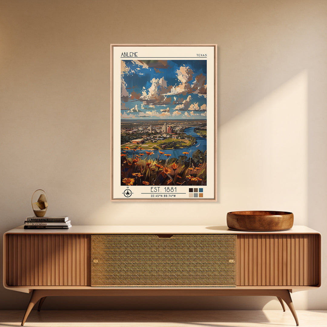 Abilene Travel Poster, Canvas Print, Travel Prints, Landscape Art, Gallery Wall Set, Poster Art, Vintage City Poster, Vintage Poster