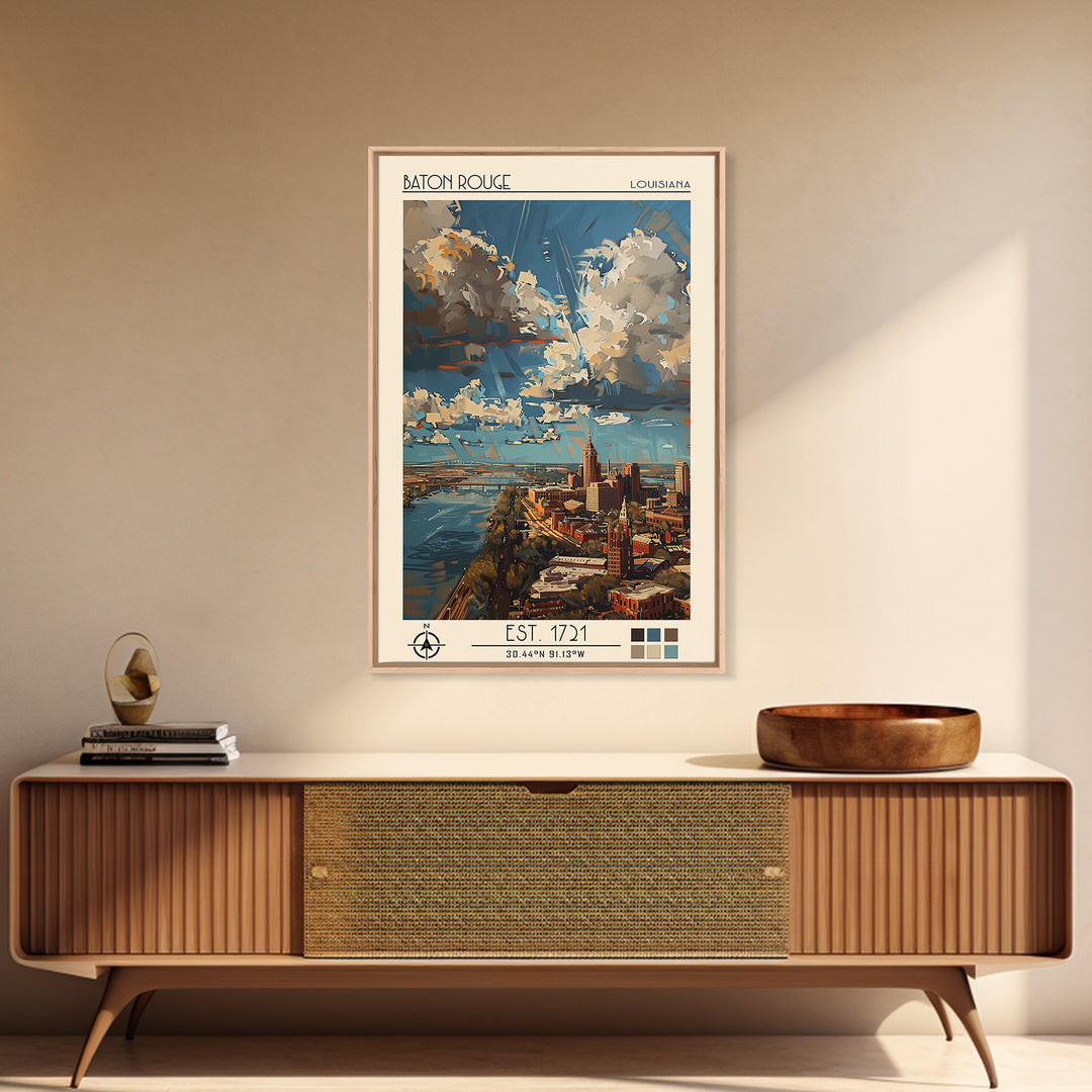 Baton Rouge Travel Poster, Framed Canvas Print, City Art Print, Travel Wall Art, Fine Art Print, Vintage Travel Art, Wanderlust Gift