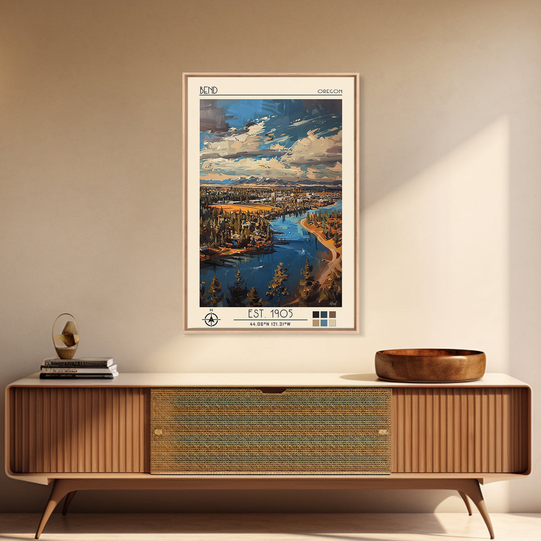 Bend Travel Poster, Framed Canvas Print, City Art Print, Travel Wall Art, Travel Art Print, Wall Art, Fine Art Print, Travel Posters