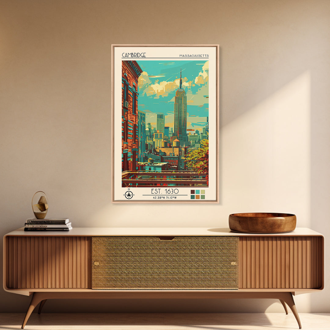 Cambridge Travel Poster, Framed Canvas Print, Retro Travel Poster, City Wall Art, Fine Art Print, Travel Print, Wall Art, Home Decor