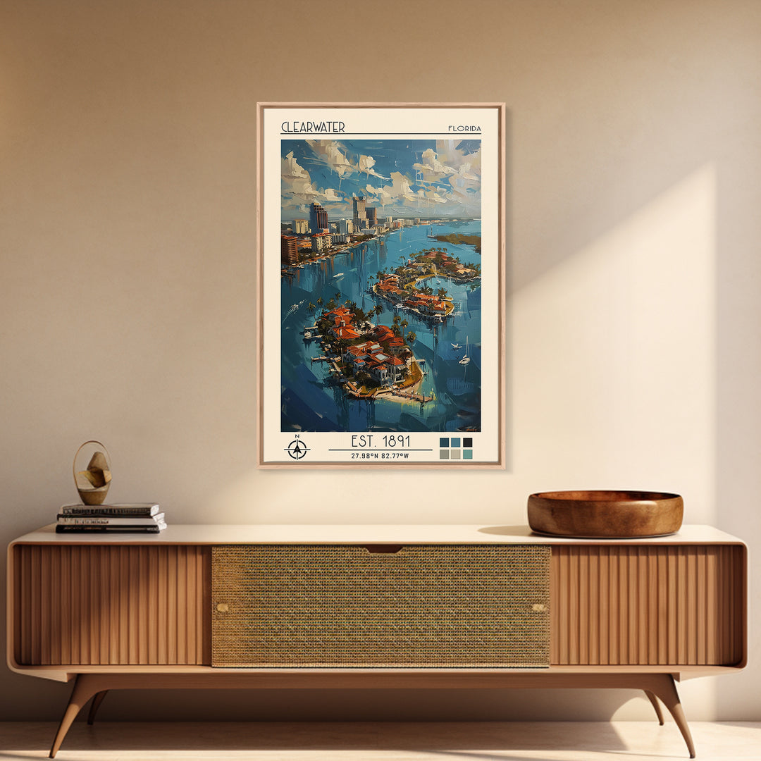 Clearwater Travel Poster, Canvas Print, Travel Art Print, Modern Wall Decor, Colorful Wall Art, Retro Travel Print, Gallery Wall Set