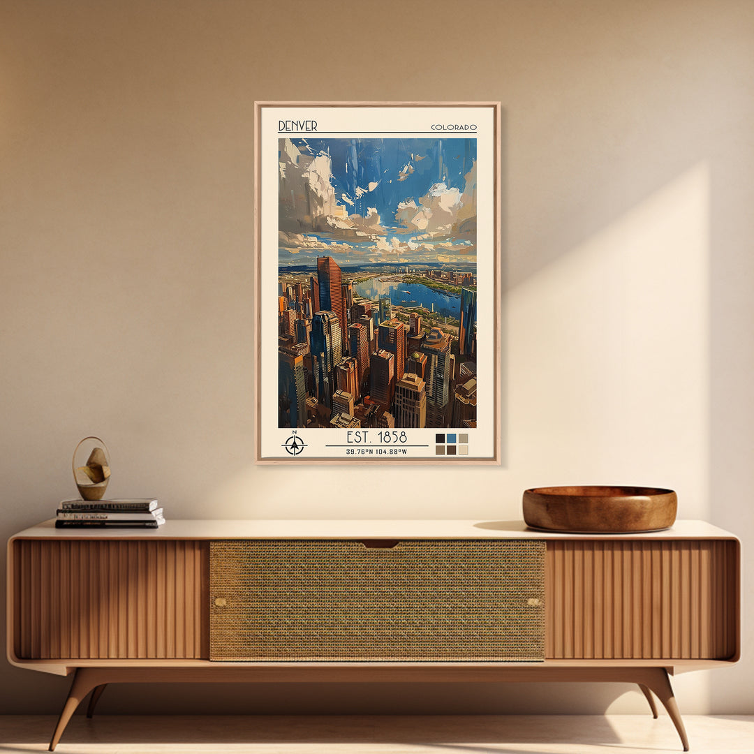 Denver Travel Poster, Framed Canvas Print, City Travel Poster, Travel Wall Art, City Art Print, Minimalist Poster, Home Office Decor