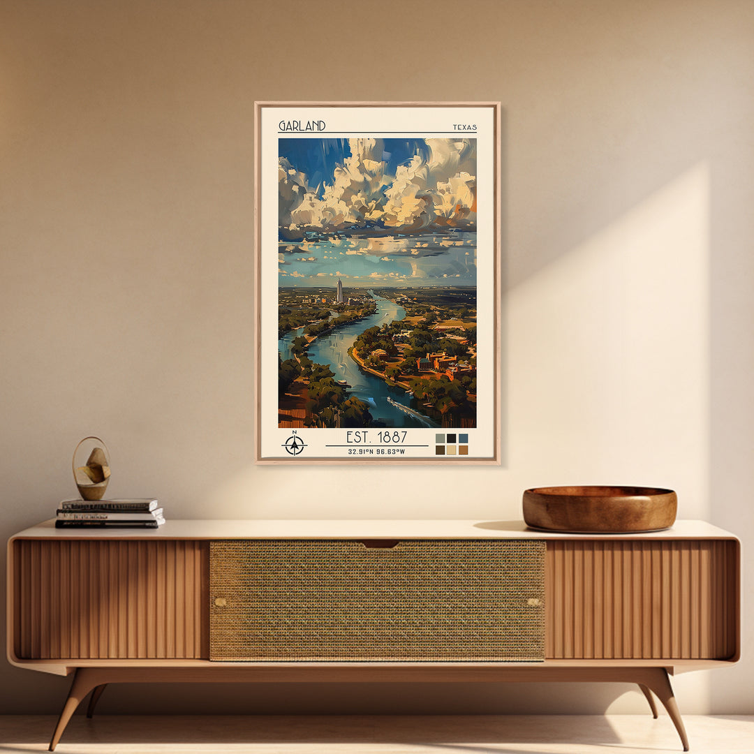 Garland Travel Poster, Framed Canvas Print, Retro Wall Art, Travel Print, Travel Wall Art, Home Office Decor, Wall Art, Poster Print