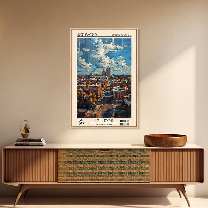 Greensboro Travel Poster, Canvas Print, Travel Prints, Landscape Art, Retro Wall Art, Travel Posters, Travel Art Print, Poster Print