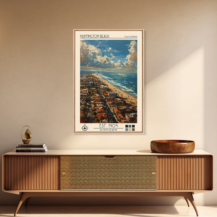 Huntington Beach Travel Poster, Canvas Print, City Art Print, Travel Wall Art, Vintage Poster, Vintage City Poster, Travel Art Print