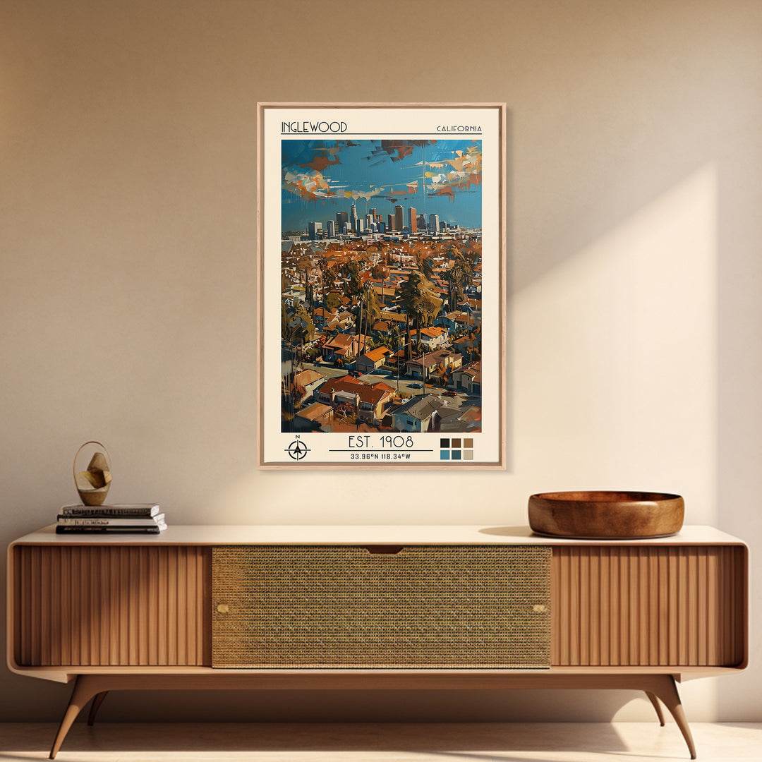 Inglewood Travel Poster, Framed Canvas Print, Poster Print, Travel Wall Art, Modern Wall Decor, Retro Travel Print, Travel Art Print