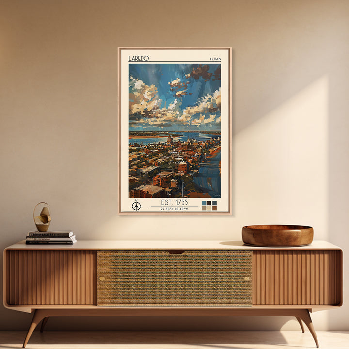 Laredo Travel Poster, Framed Canvas Print, Travel Prints, Landscape Art, Vintage Poster, Fine Art Print, City Illustration, Wall Art