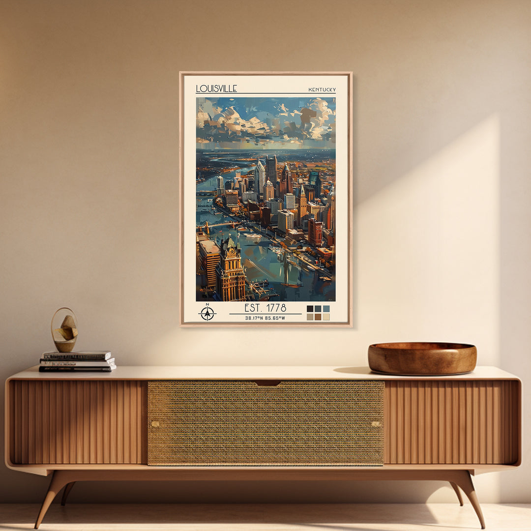 Louisville Travel Poster, Canvas Print, Poster Print, Travel Wall Art, City Illustration, Mid Century Wall Art, Living Room Wall Art