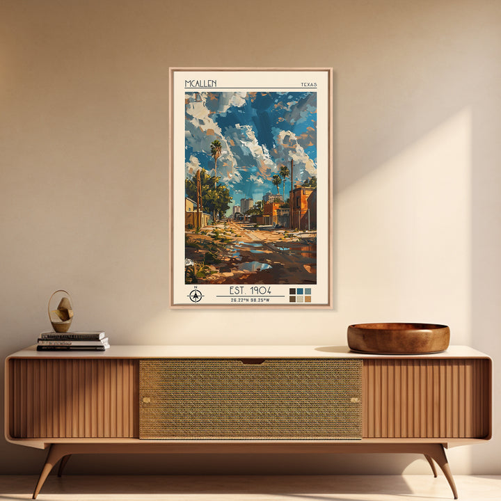 McAllen Travel Poster, Canvas Print, Retro Travel Poster, City Wall Art, City Travel Poster, Mid Century Wall Art, City Illustration