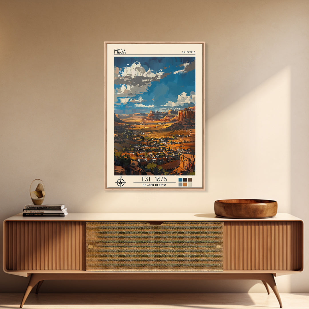 Mesa Travel Poster, Canvas Print, Poster Print, Travel Wall Art, City Illustration, Retro Wall Art, Modern Wall Decor, City Wall Art