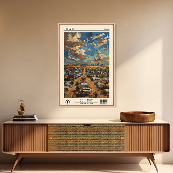 Midland Travel Poster, Canvas Print, Retro Wall Art, Travel Print, Travel Posters, Landscape Art, City Travel Poster, City Art Print