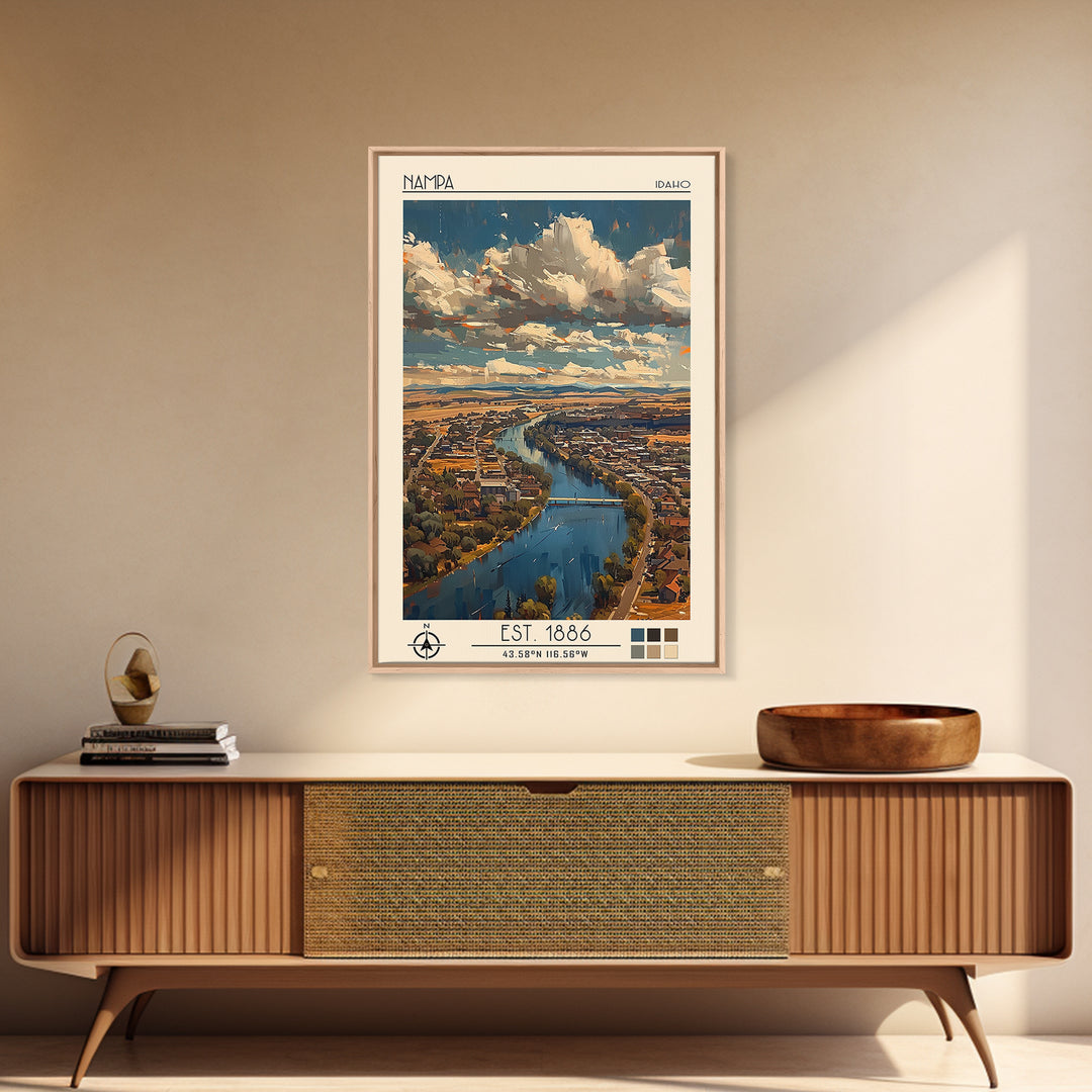Nampa Travel Poster, Framed Canvas Print, City Art Print, Travel Wall Art, City Illustration, Poster Print, Fine Art Print, Wall Art