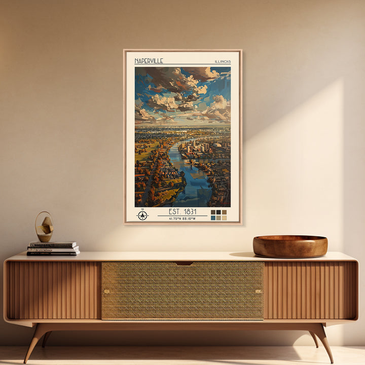 Naperville Travel Poster, Framed Canvas Print, Travel Prints, Landscape Art, Travel Wall Decor, Gallery Wall Set, Retro Travel Print