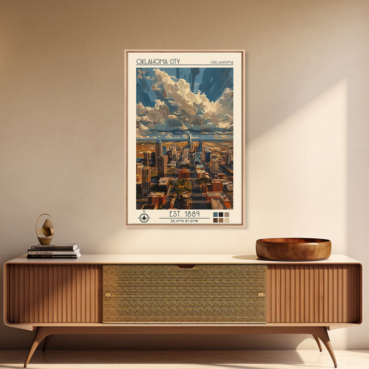 Oklahoma City Travel Poster, Framed Canvas Print, Travel Art Print, Modern Wall Decor, Retro Wall Art, Poster Print, Travel Wall Art