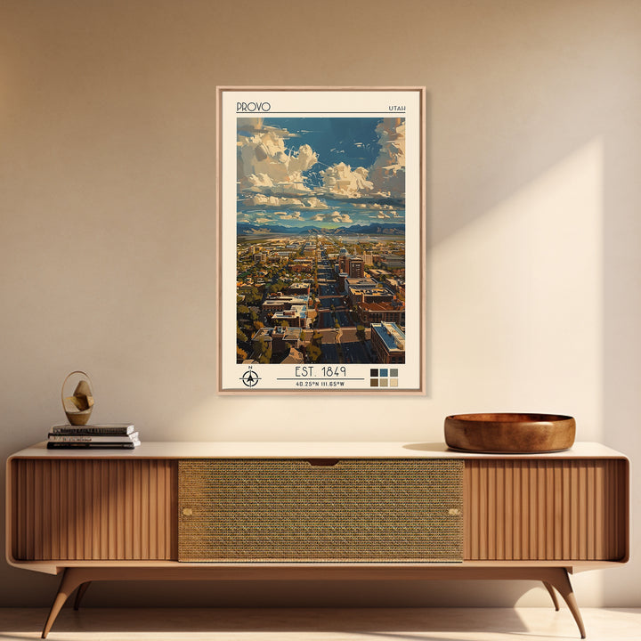 Provo Travel Poster, Canvas Print, Travel Prints, Landscape Art, Modern Wall Decor, City Wall Art, City Illustration, Retro Wall Art