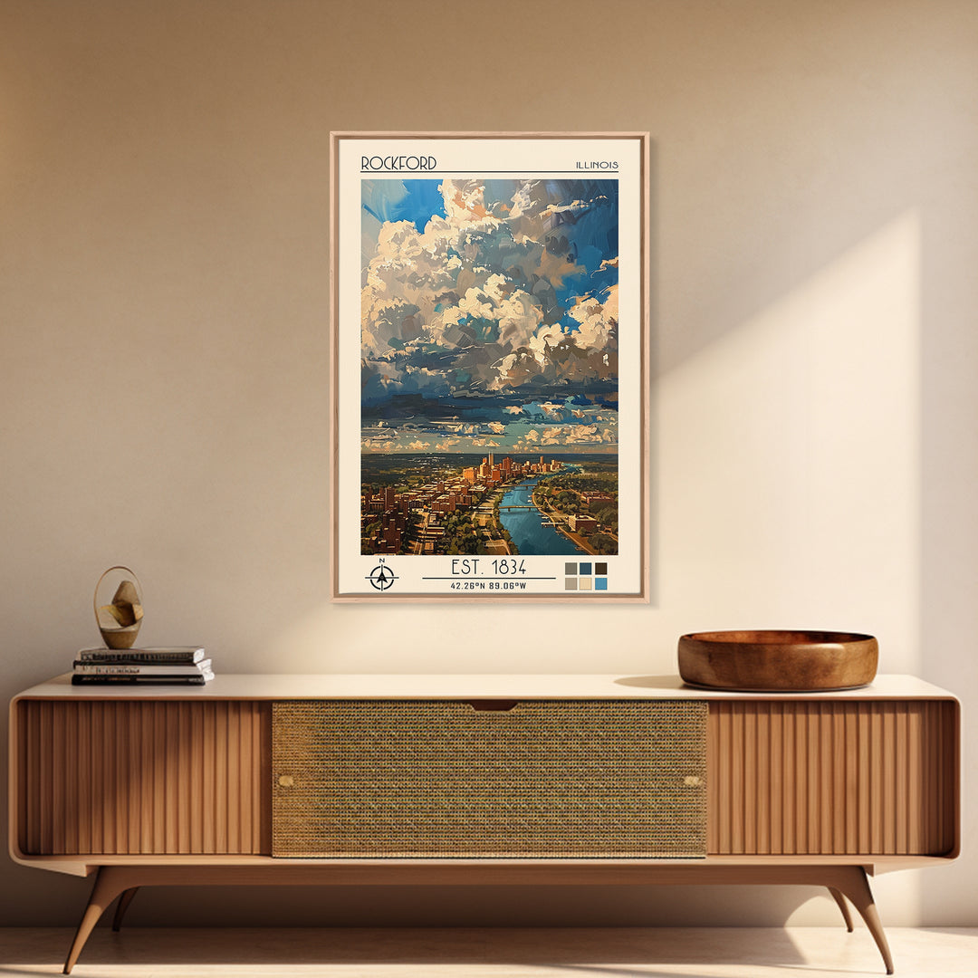 Rockford Travel Poster, Canvas Print, Travel Wall Decor, Minimalist Poster, Travel Art Print, Retro Travel Poster, Modern Wall Decor