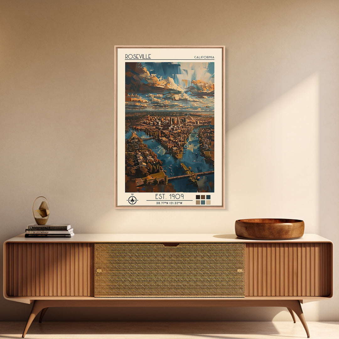 Roseville Travel Poster, Canvas Print, City Art Print, Travel Wall Art, Mid Century Wall Art, Travel Posters, Wall Art, Travel Print
