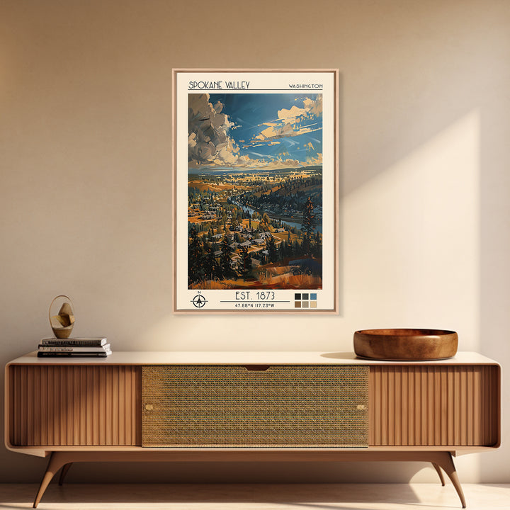 Spokane Valley Travel Poster, Framed Canvas Print, Poster Print, Travel Wall Art, Landscape Art, Vintage Travel Art, Vintage Posters