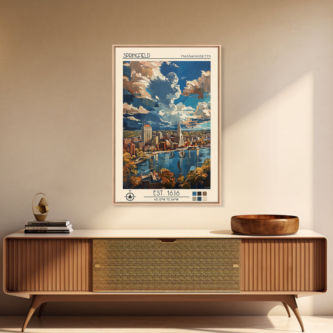 Springfield Travel Poster, Framed Canvas Print, Retro Travel Poster, City Wall Art, Fine Art Print, Travel Wall Decor, Landscape Art