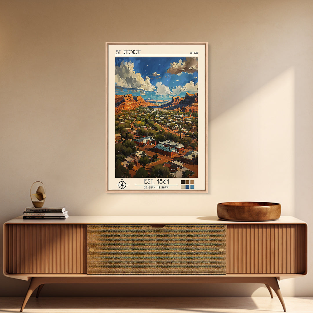 St George Travel Poster, Framed Canvas Print, City Travel Poster, Travel Wall Decor, Travel Print, City Art Print, City Illustration