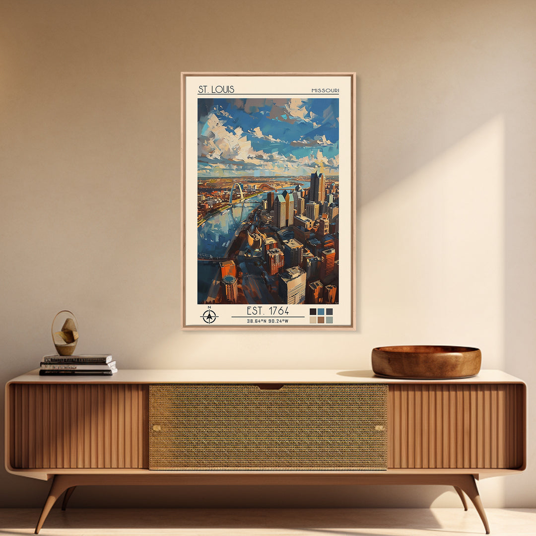 St Louis Travel Poster, Framed Canvas Print, Vintage Travel Print, City Wall Art, Minimalist Poster, City Illustration, Travel Print