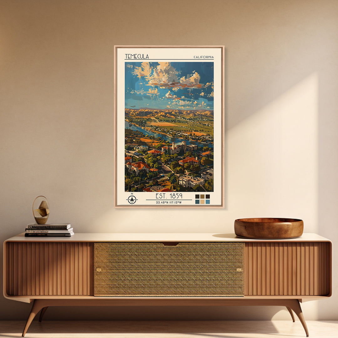 Temecula Travel Poster, Framed Canvas Print, Vintage Travel Print, City Wall Art, Poster Art, Vintage Travel Art, Retro Travel Print