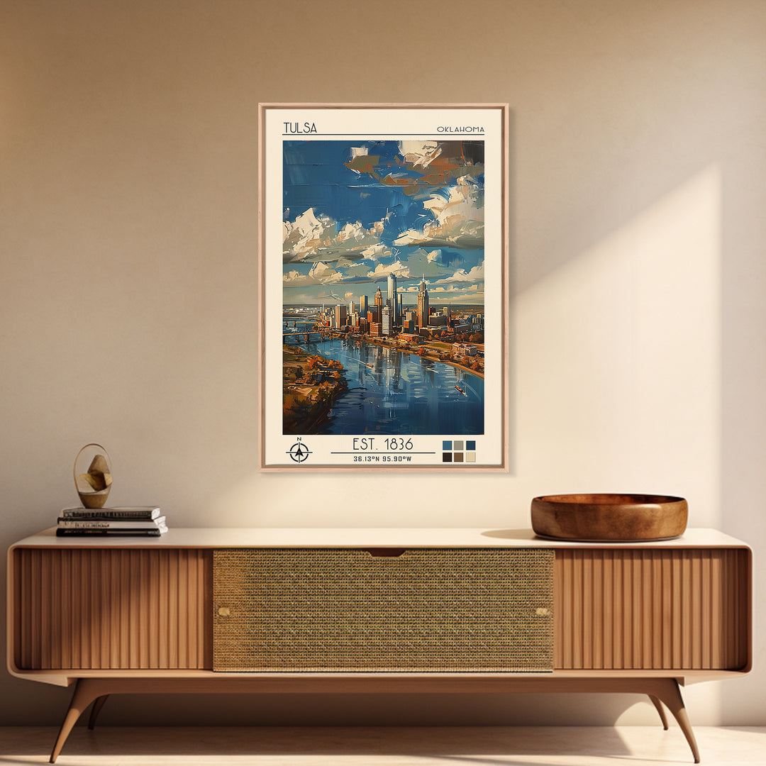Tulsa Travel Poster, Framed Canvas Print, Retro Travel Poster, City Wall Art, Travel Print, Travel Wall Art, Wall Art, Landscape Art
