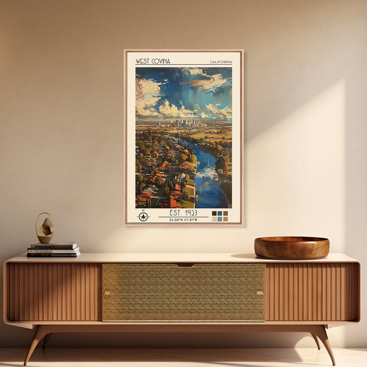 West Covina Travel Poster, Framed Canvas Print, Retro Travel Poster, City Wall Art, Poster Art, Vintage Travel Print, Vintage Travel