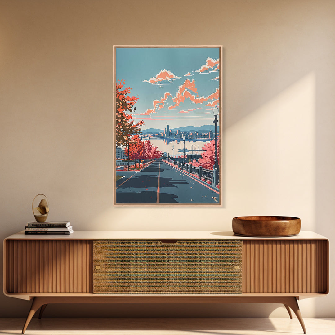 Albany Travel Poster, Framed Canvas Print, Retro Wall Art, Travel Print, Modern Wall Decor, Travel Wall Art, Wall Art, City Wall Art